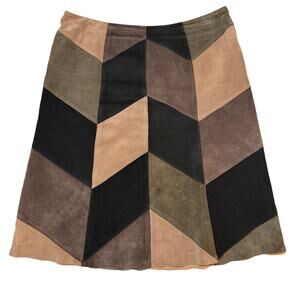 Alfani Suede Skirt Size 4 Geometric Chevron A-Line Retro Boho  Mod Patchwork 70s